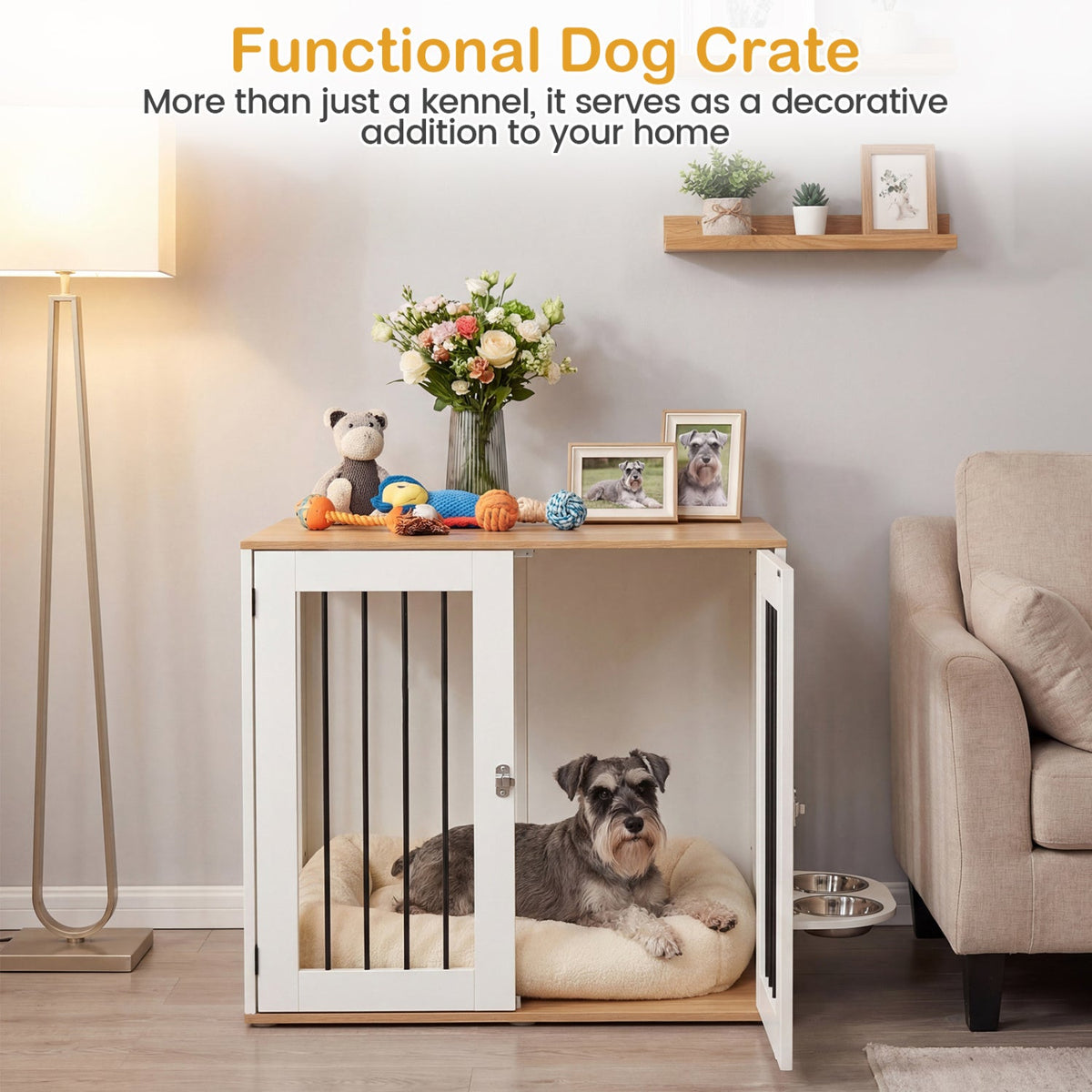 31.5 inch Wooden Dog Crate Furniture with Rotating Feeder – photo 6 of 8