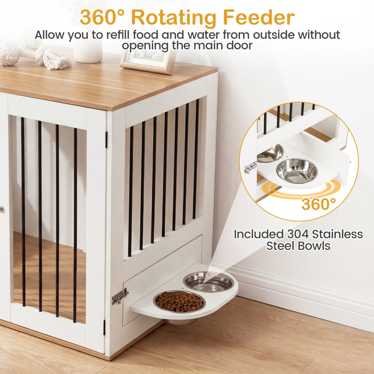 31.5 inch Wooden Dog Crate Furniture with Rotating Feeder – photo 7 of 8