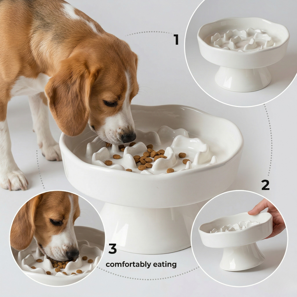 Ceramic Elevated Slow Feeder Bowl for Dogs & Cats – alternate view 13