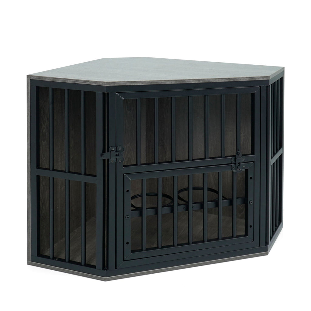 Wooden Dog Crate End Table with Adjustable Bowl Rack – photo 6 of 16
