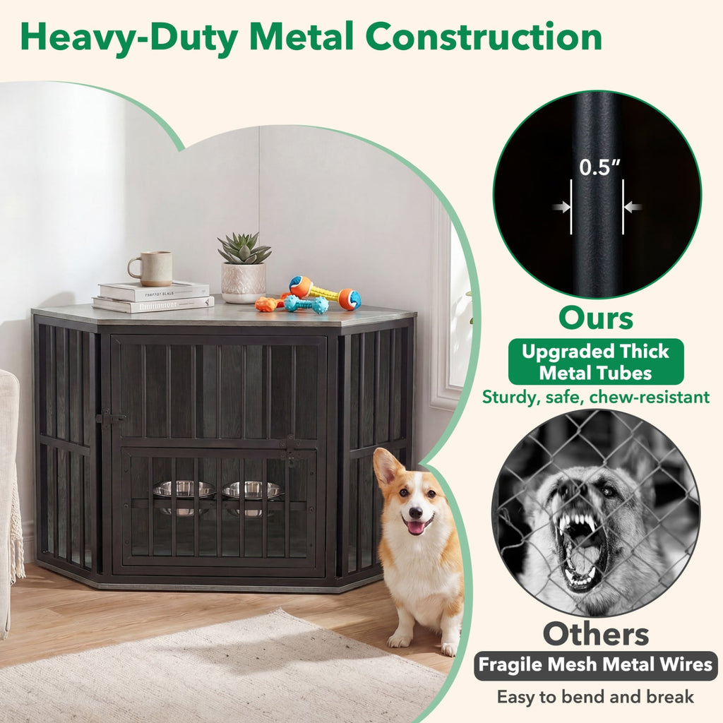 Wooden Dog Crate End Table with Adjustable Bowl Rack – photo 8 of 16