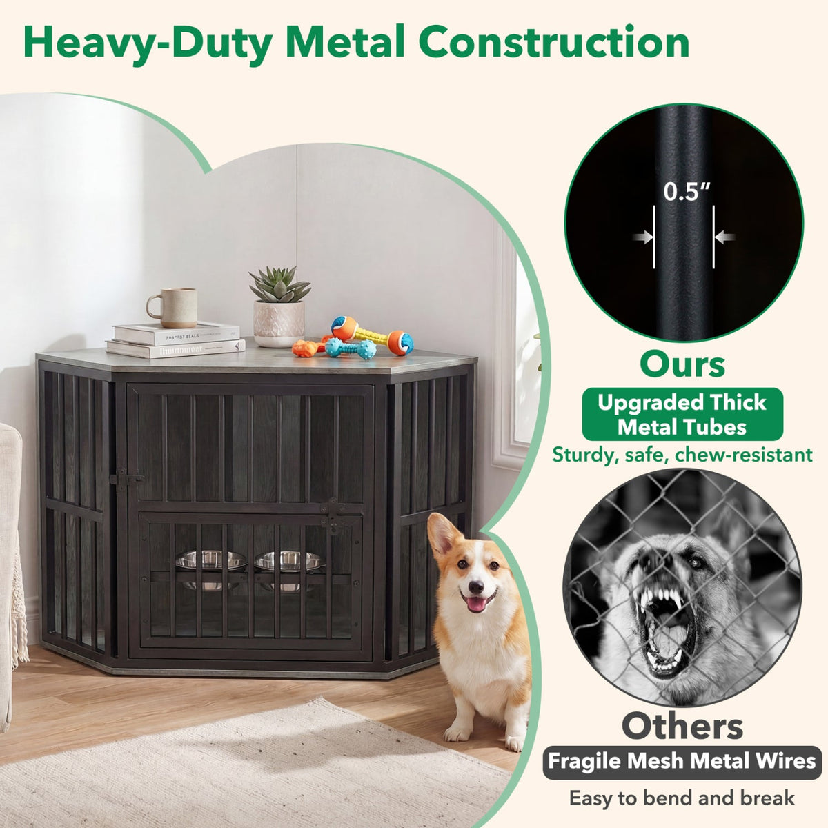 Wooden Dog Crate End Table with Adjustable Bowl Rack – photo 8 of 16