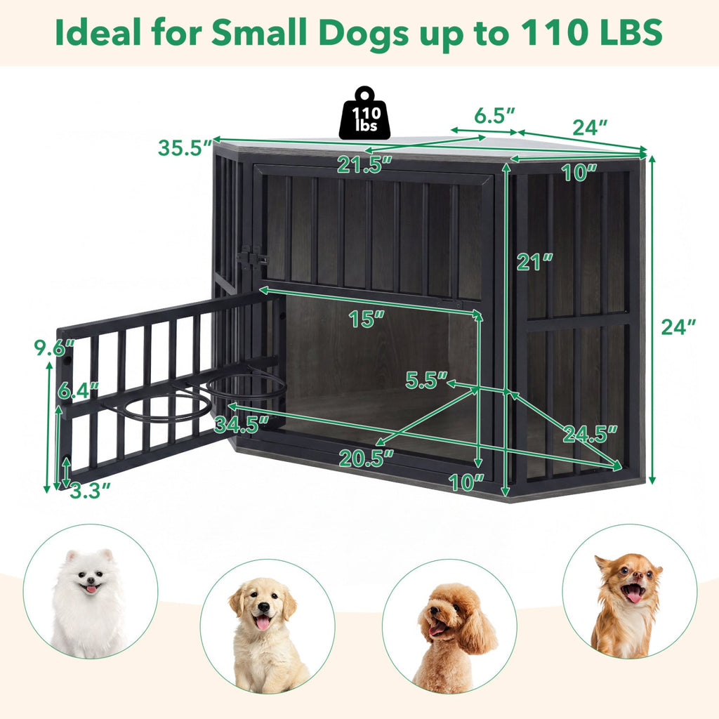 Wooden Dog Crate End Table with Adjustable Bowl Rack – photo 5 of 16