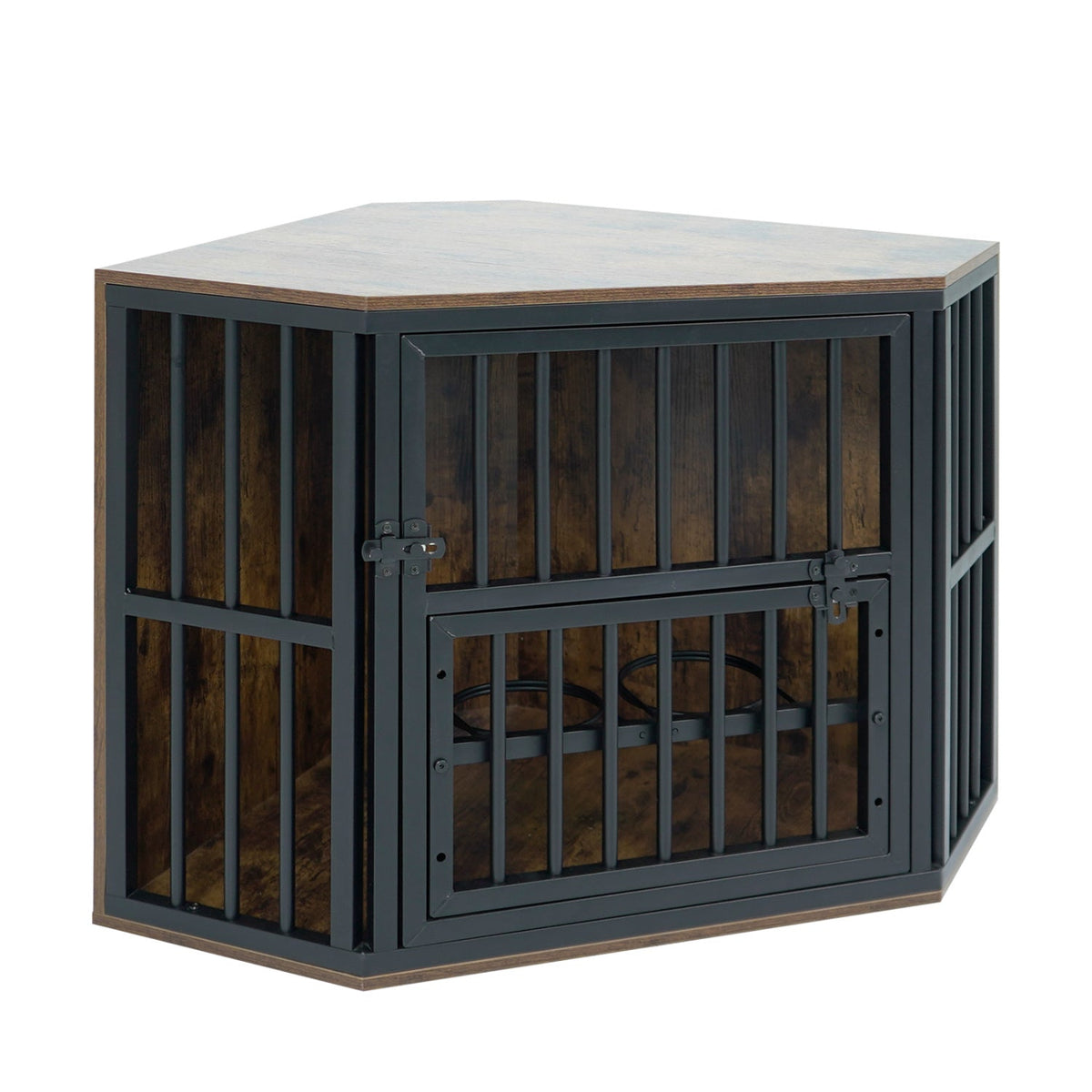 Wooden Dog Crate End Table with Adjustable Bowl Rack – photo 15 of 16