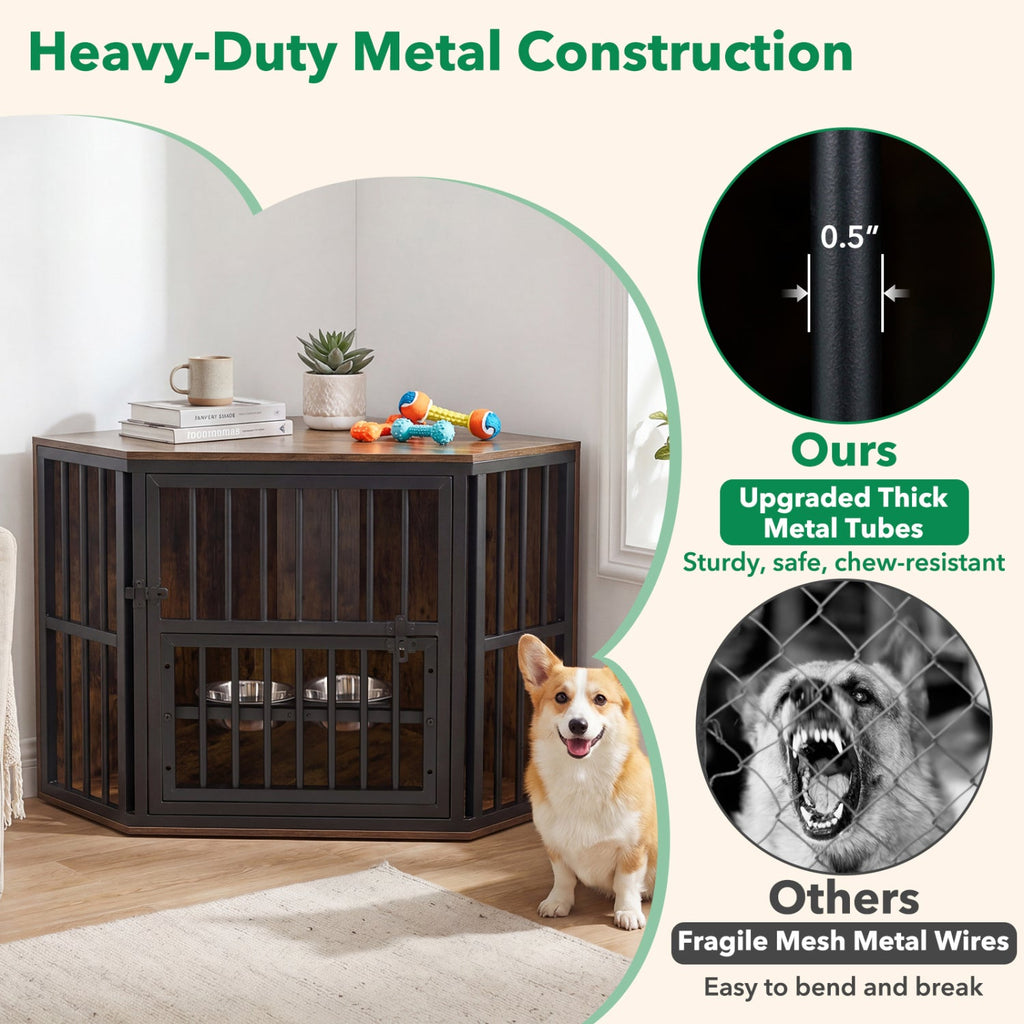 Wooden Dog Crate End Table with Adjustable Bowl Rack – photo 16 of 16