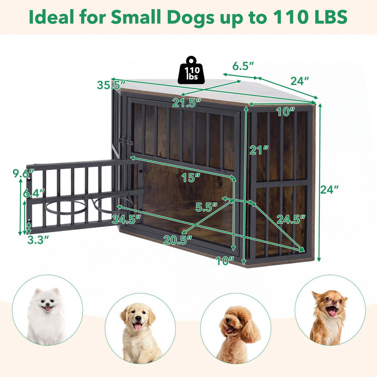 Wooden Dog Crate End Table with Adjustable Bowl Rack – photo 13 of 16