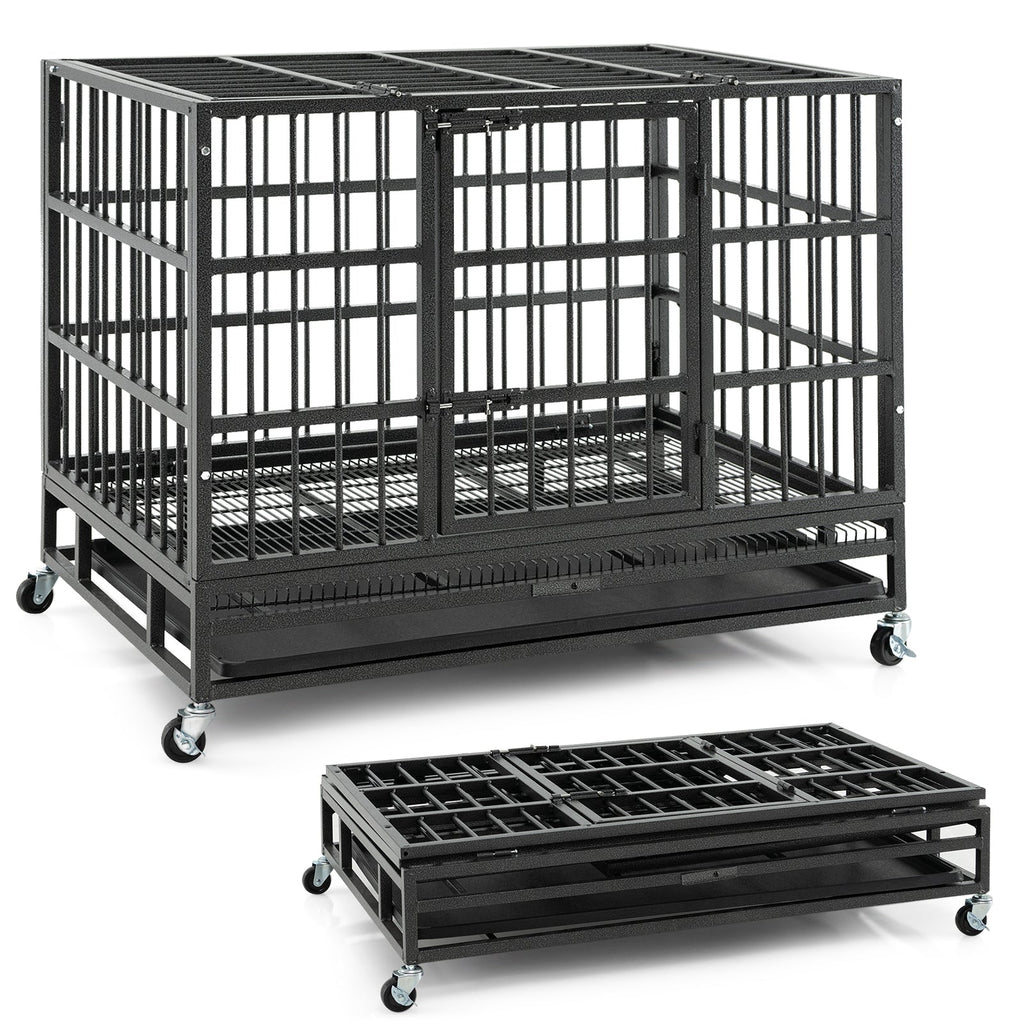 Foldable Heavy-Duty Metal Dog Cage with Lockable Casters – photo 4 of 9