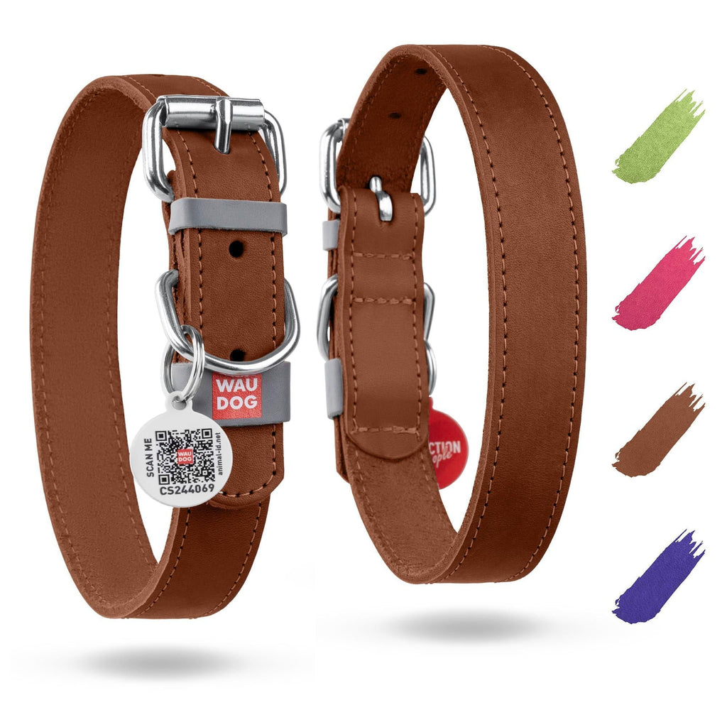 Genuine Leather Dog Collar with Smart QR Tag XSmall – photo 1 of 5