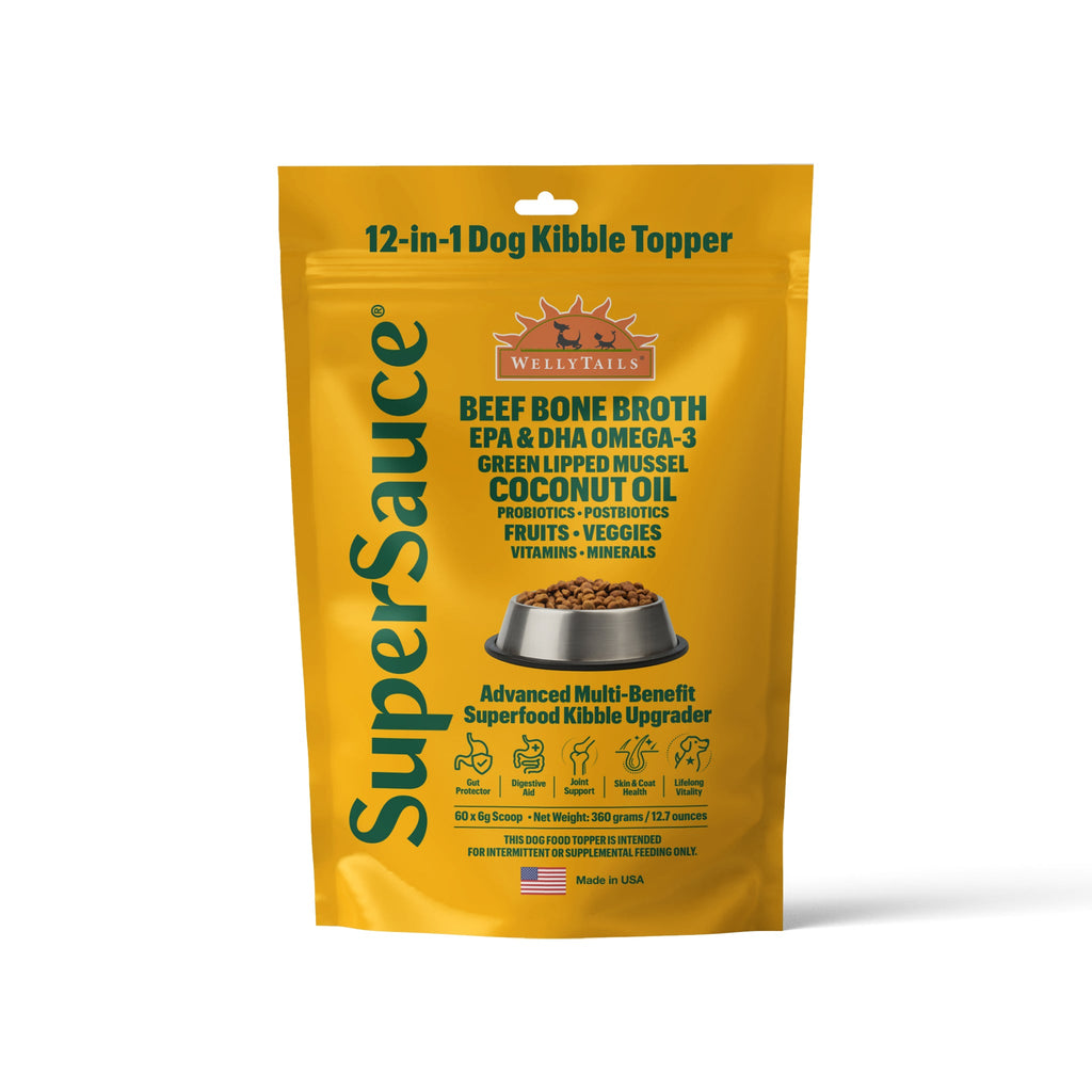 SuperSauce 12-In-1 Multifunctional Probiotic Kibble Topper Powder for Dogs — 60 Scoops, 12.7 oz. (360g) – front view