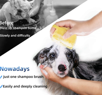 2-in-1 Silicone Pet Shower Brush with Shampoo Dispenser – front view