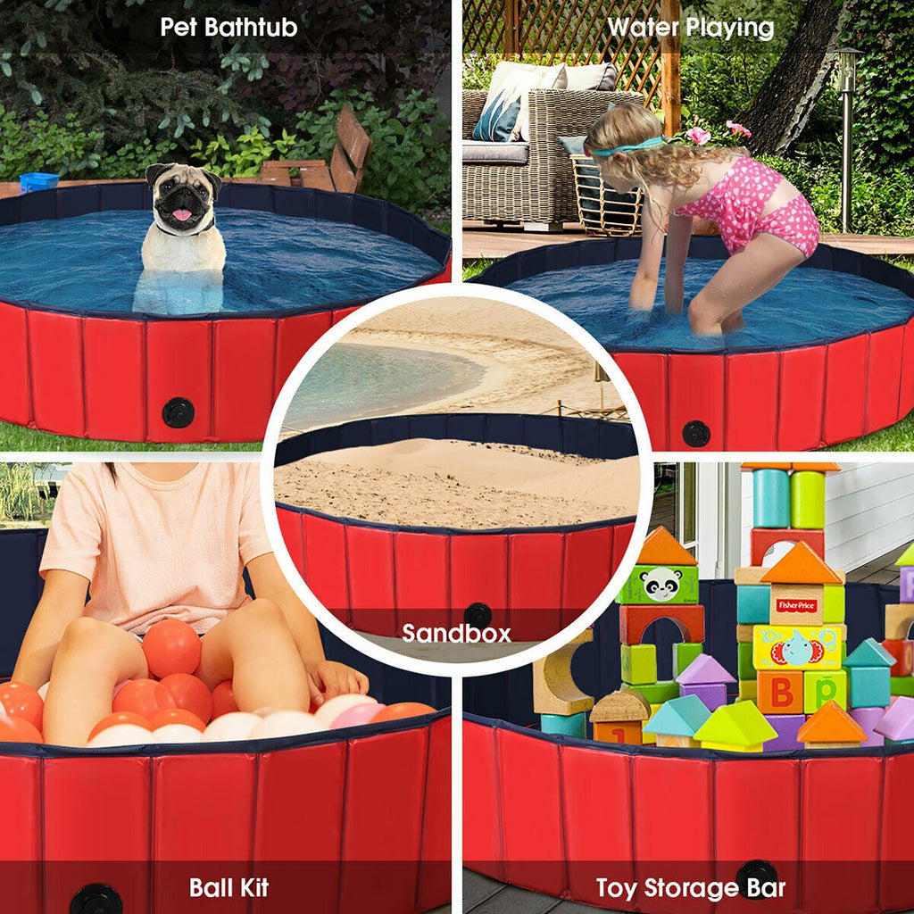 63 Inch Foldable Leakproof Dog Pool – Pet Bathing Tub, Red – alternate view 6