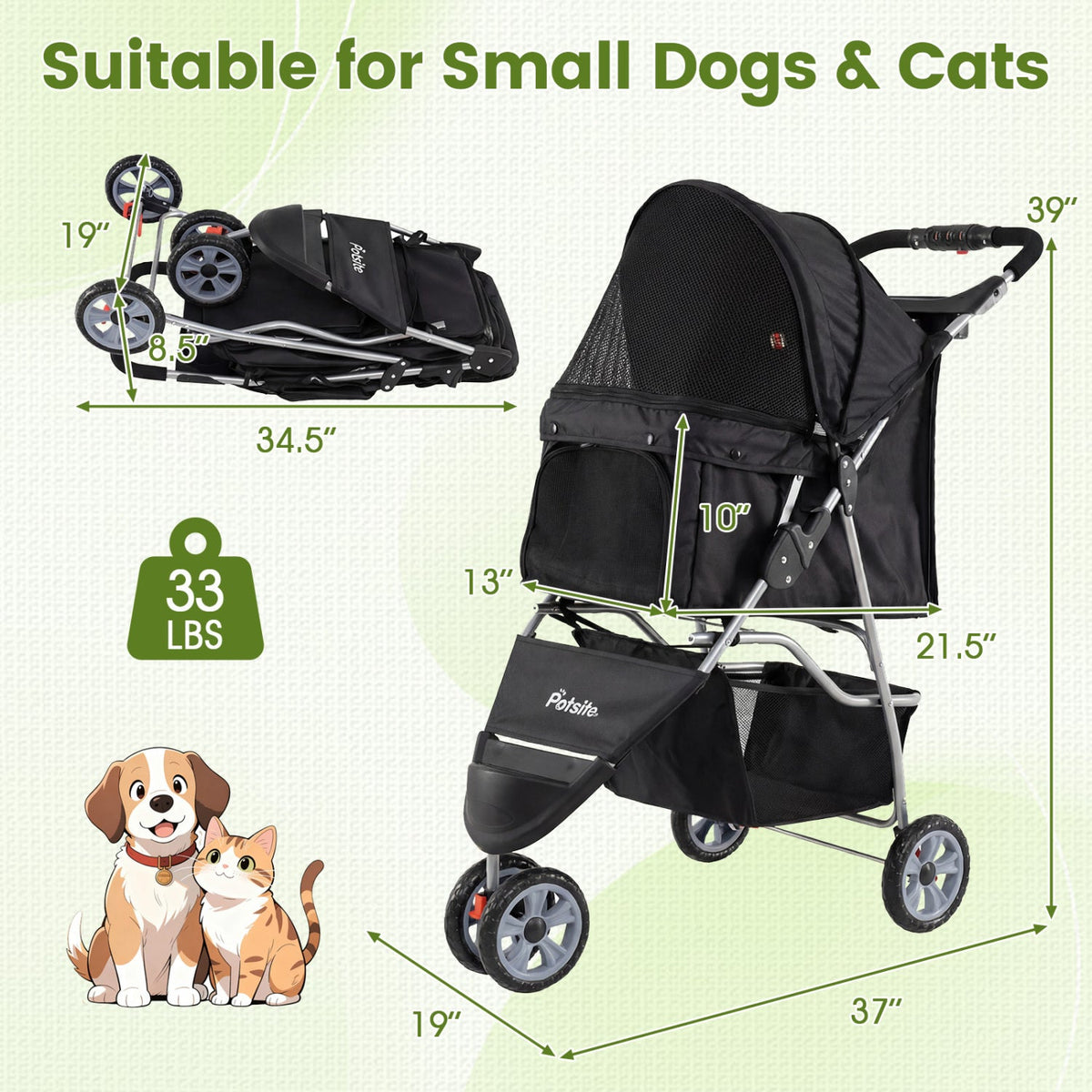 3-Wheel Pet Stroller for Small Dogs up to 33 lbs – photo 9 of 16