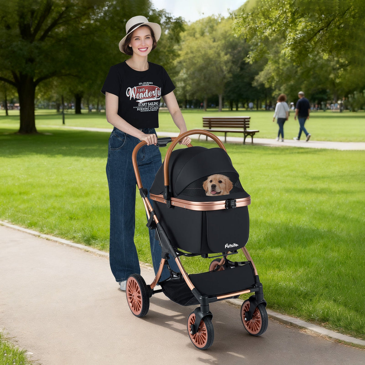 3-in-1 Foldable Pet Stroller with Sun Shade up to 55 lbs Black – photo 1 of 8