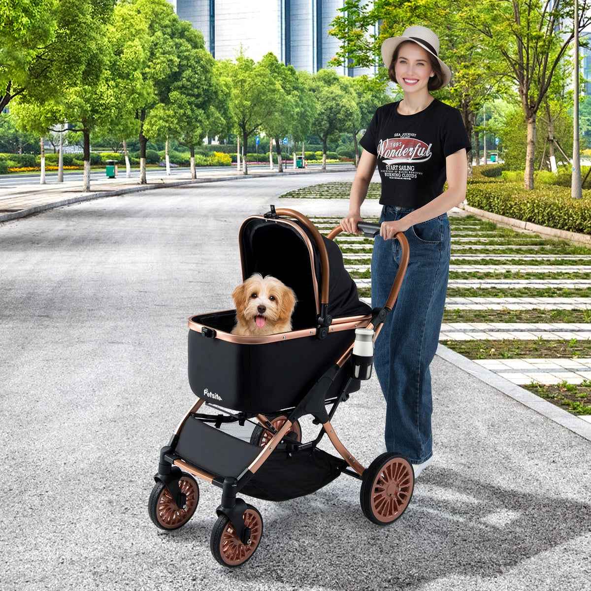 3-in-1 Foldable Pet Stroller with Sun Shade up to 55 lbs Black – photo 2 of 8