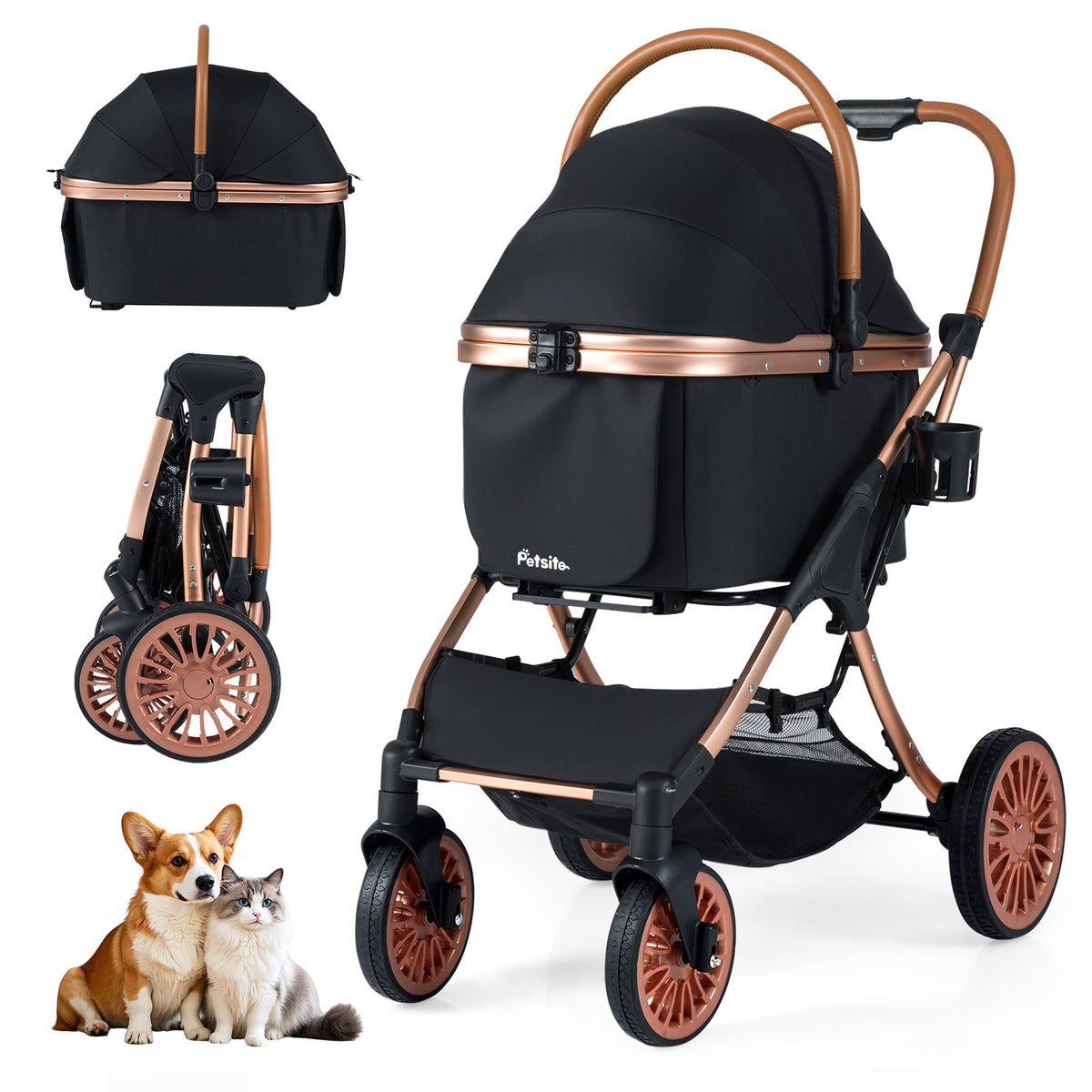 3-in-1 Foldable Pet Stroller with Sun Shade up to 55 lbs Black – photo 3 of 8