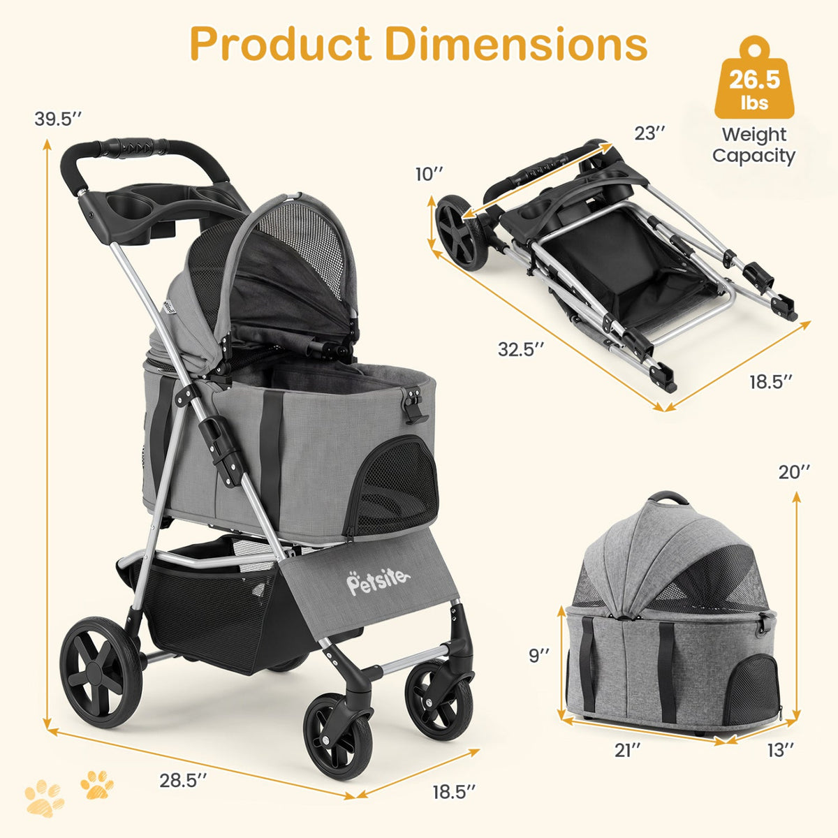 3-in-1 Foldable Pet Stroller with Detachable Carrier – photo 5 of 16