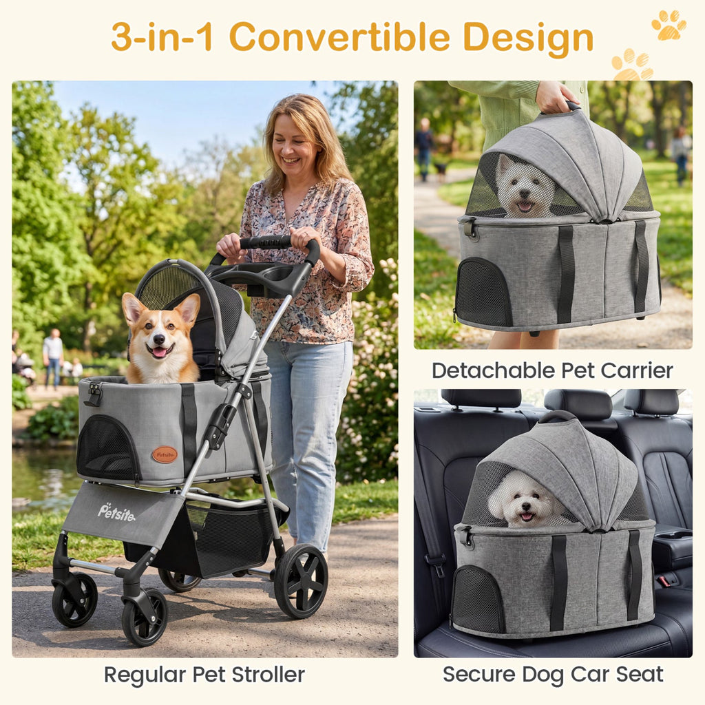 3-in-1 Foldable Pet Stroller with Detachable Carrier – photo 6 of 16