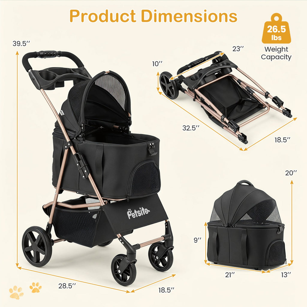 3-in-1 Foldable Pet Stroller with Detachable Carrier – photo 13 of 16