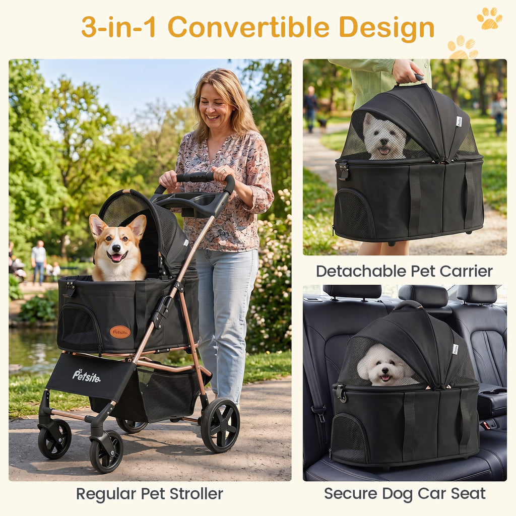 3-in-1 Foldable Pet Stroller with Detachable Carrier – photo 14 of 16