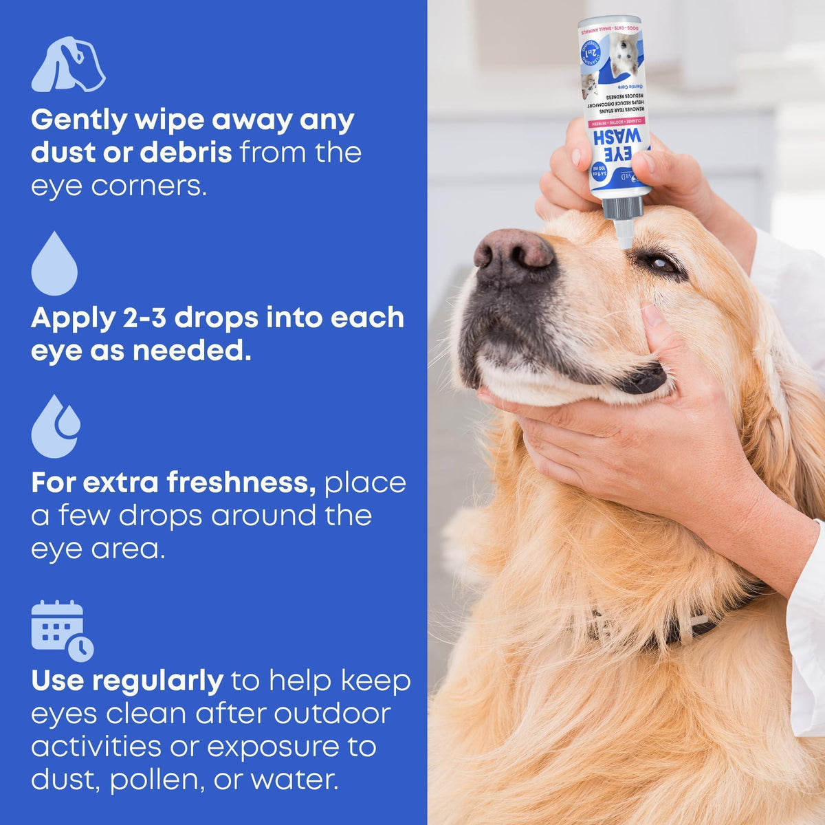 Cliny cat and dog eye wash drops tear stain remover, product label close-up