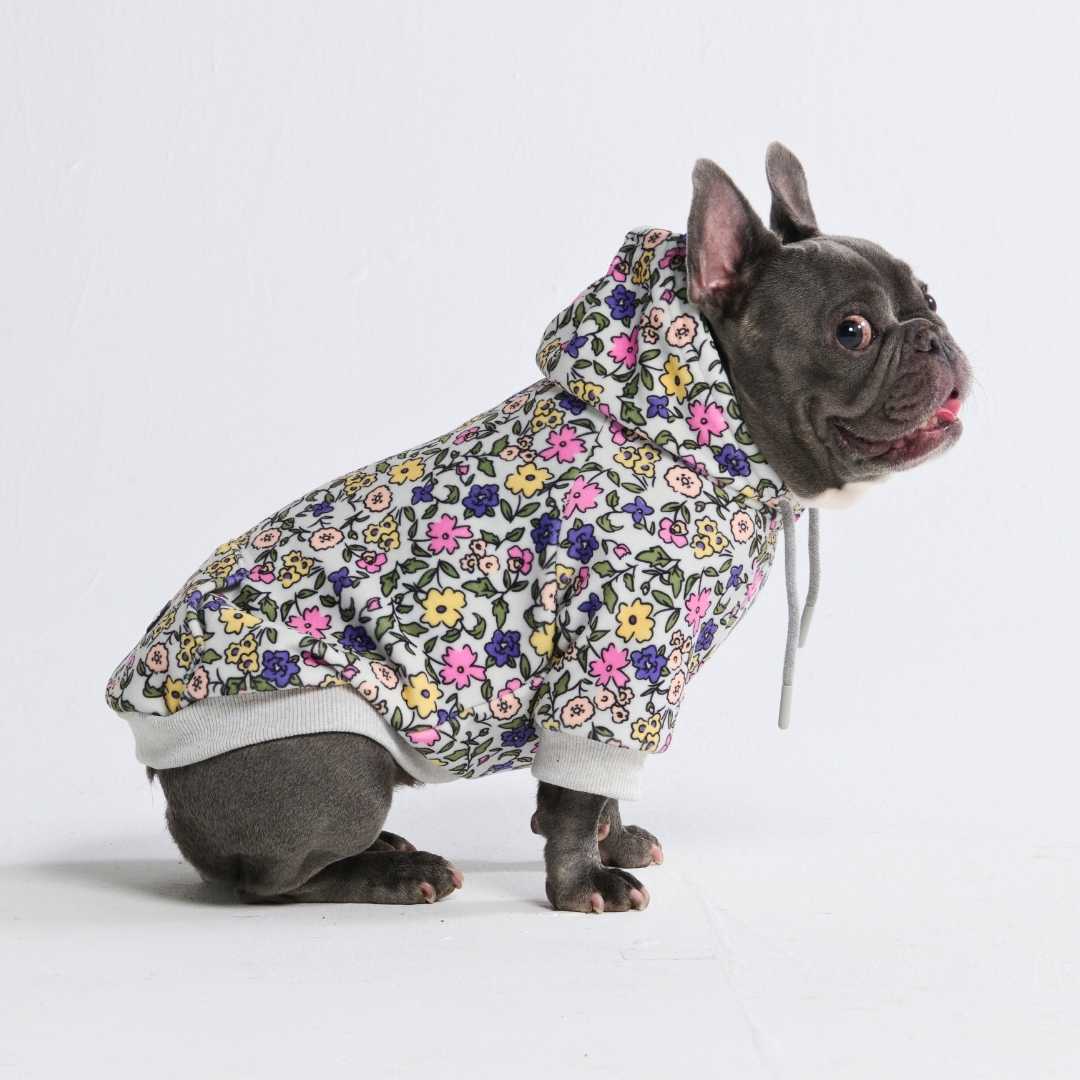 Vintage Flower Dog Hoodie - Light Grey – alternate view 4