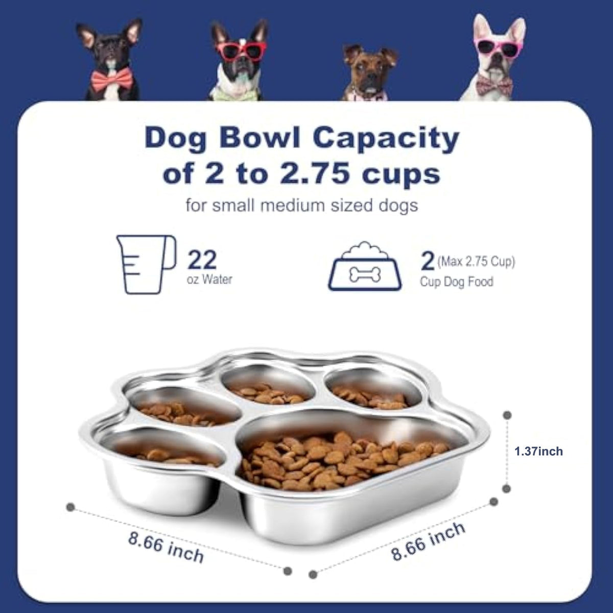 Stainless Steel Slow Feeder Dog Bowl – 2 Cup, Small & Medium Breeds – alternate view 3