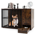 47.5 Inch Dog Crate Furniture with Hidden Bowls – Rustic Brown – alternate view 3