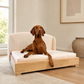 The Haven solid hardwood orthopedic dog bed with tailored upholstered cover