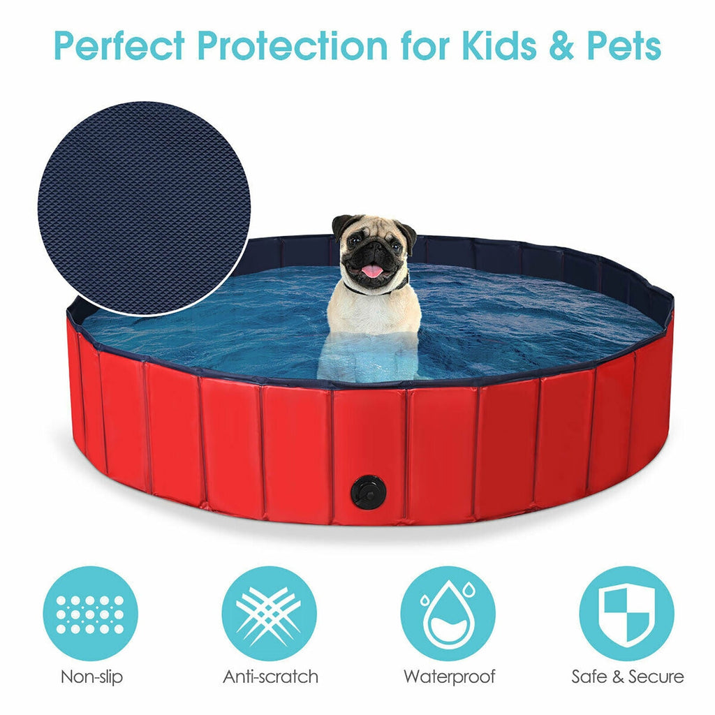 63 Inch Foldable Leakproof Dog Pool – Pet Bathing Tub, Red – alternate view 8