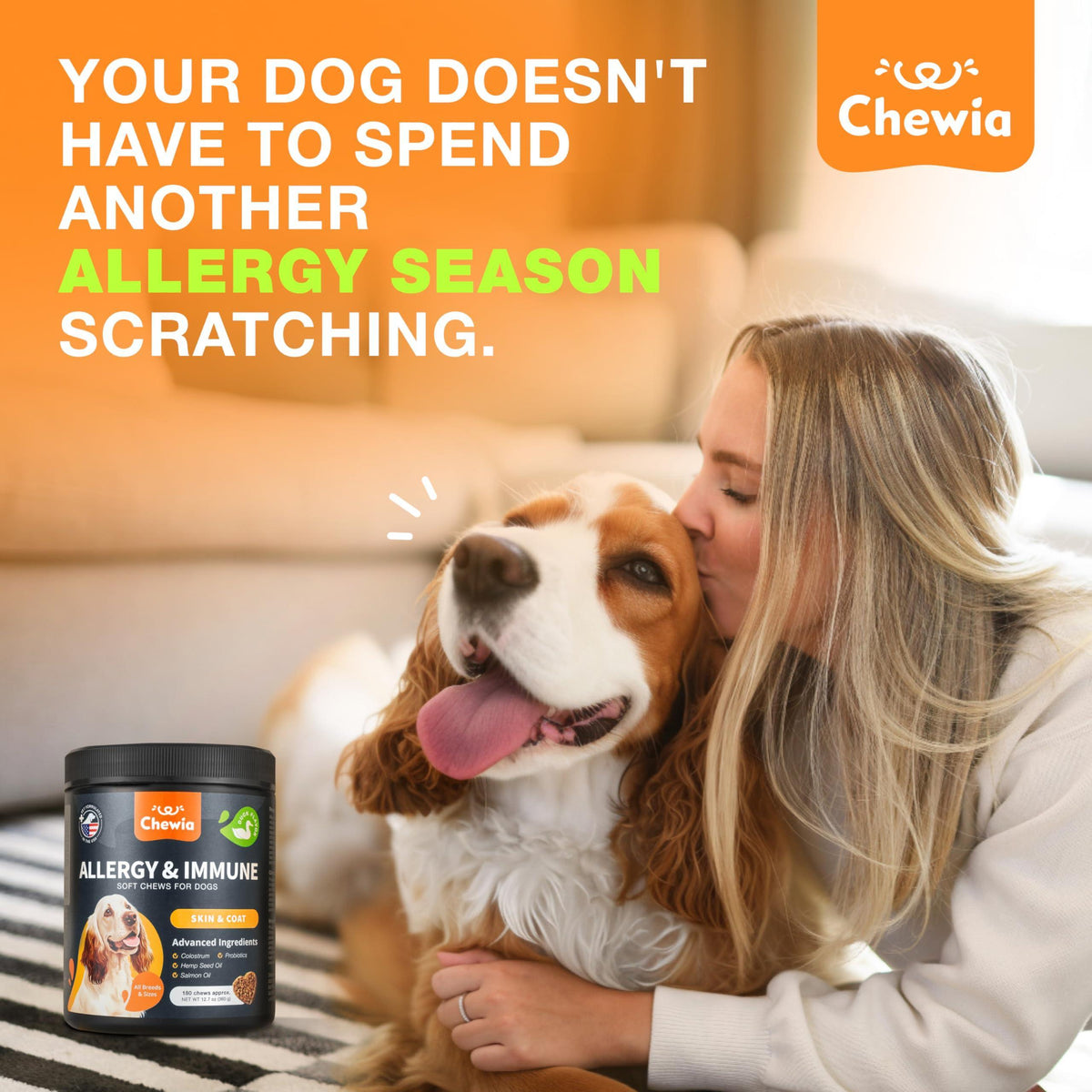Dog allergy relief chews for itch relief, 180 count, packaging back panel