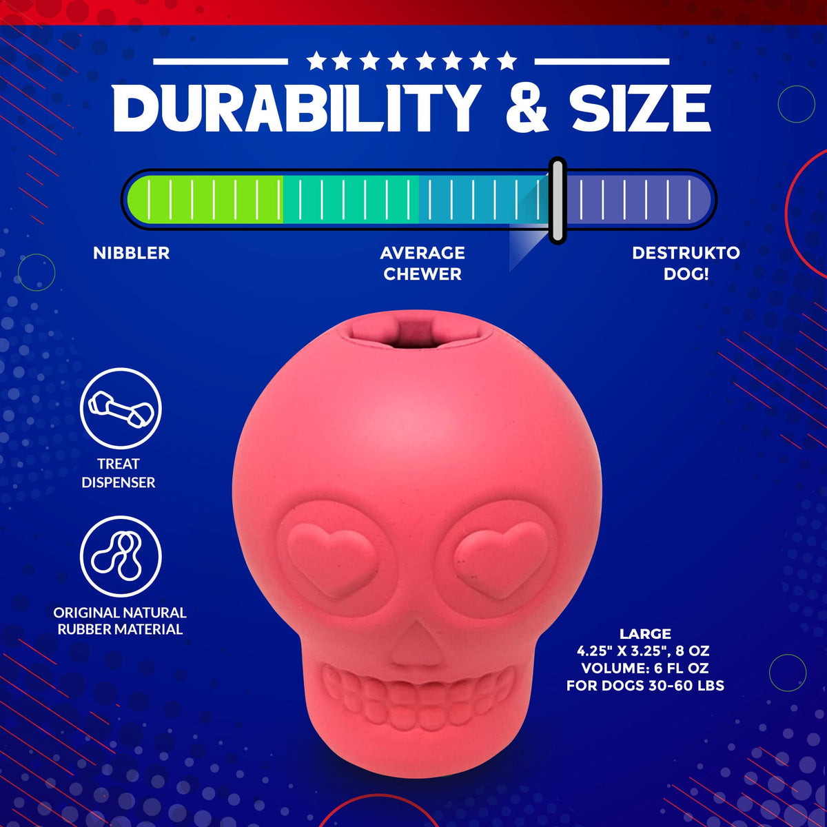 Sugar Skull Dog Chew Toy & Treat Dispenser – USA Made – alternate view 4