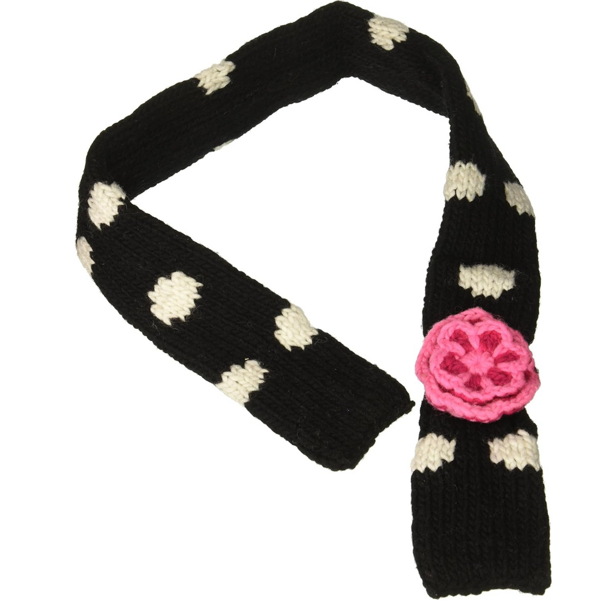 Black Polka Dot Flower Dog Scarf Hand Knit 100 Percent Wool – photo 2 of 3