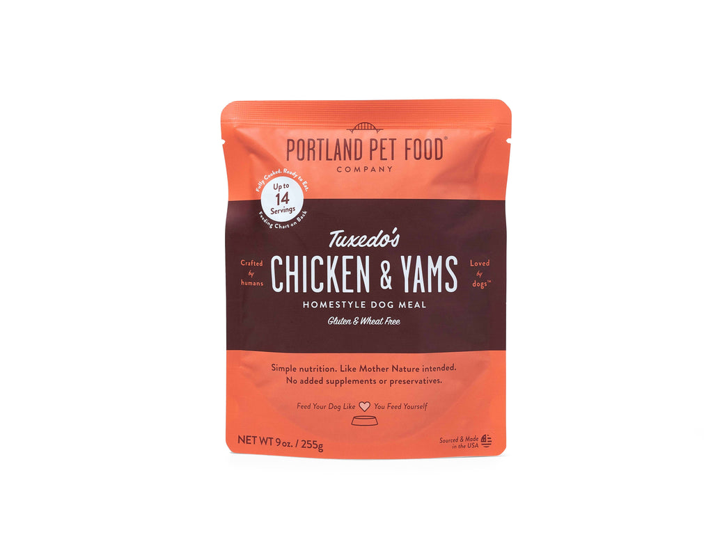 Tuxedo's Chicken & Yams Human Grade Fresh Wet Food Dog Pouch – front view