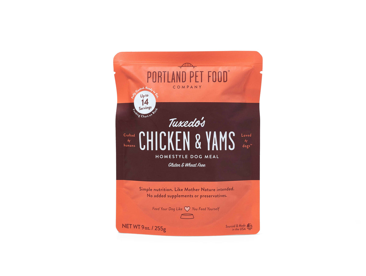 Tuxedo's Chicken & Yams Human Grade Fresh Wet Food Dog Pouch – front view