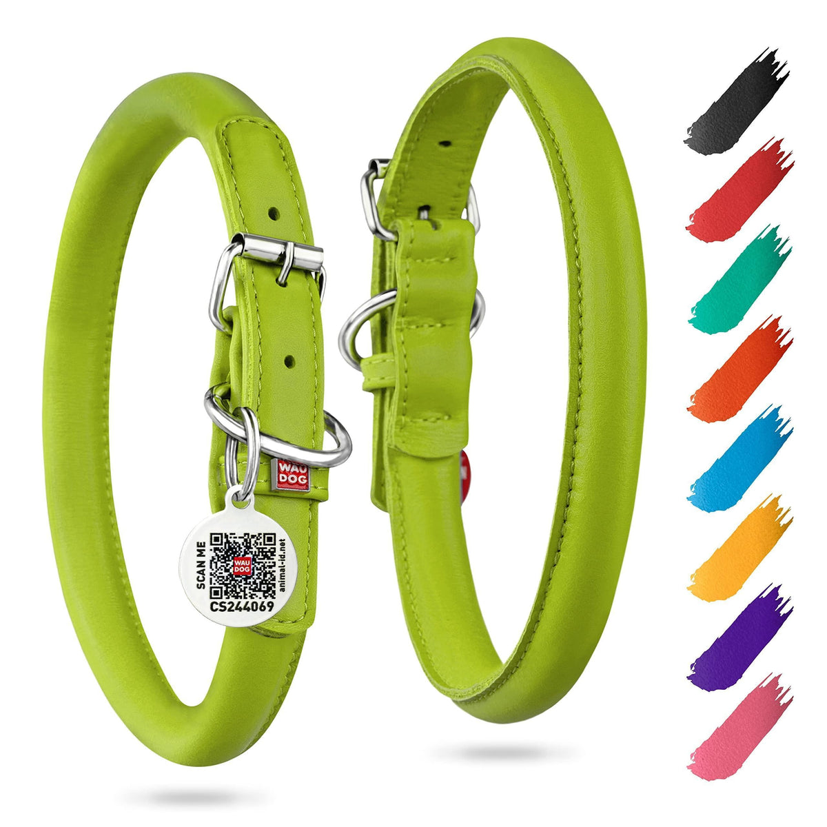 Rolled Leather Dog Collar Padded Green – photo 1 of 6
