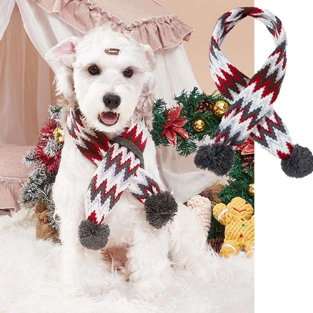 Christmas Dog Scarf Knitted Elk Design Striped – photo 7 of 10