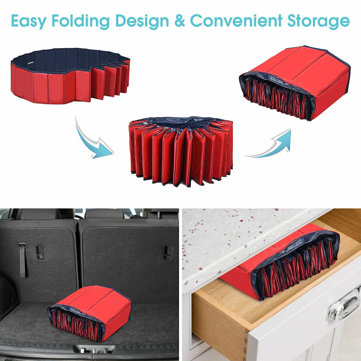 63 Inch Foldable Leakproof Dog Pool – Pet Bathing Tub, Red – alternate view 7