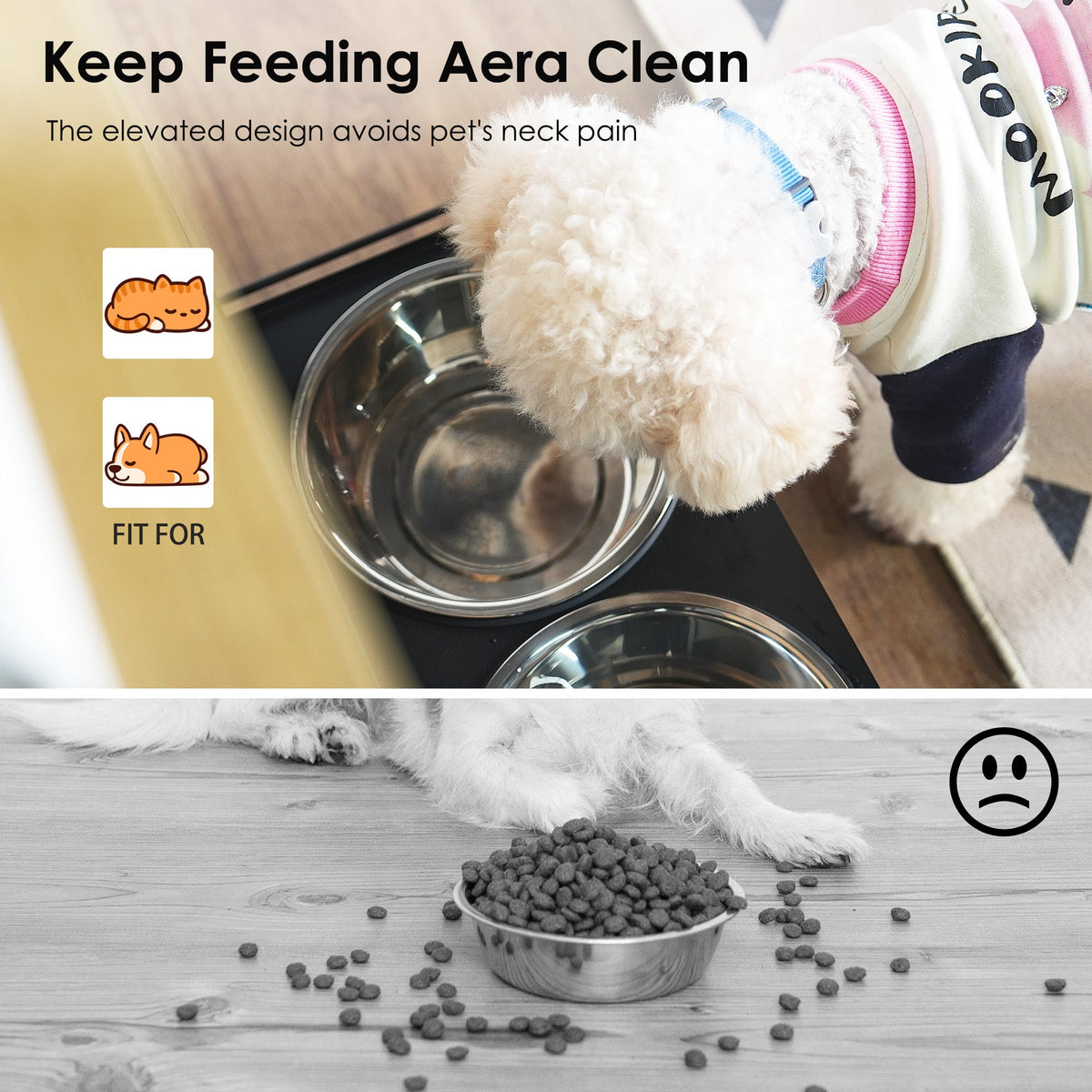 Pet Feeding Station with Storage Cabinet, 2 Elevated Bowls & Side Hooks – Black – alternate view 7
