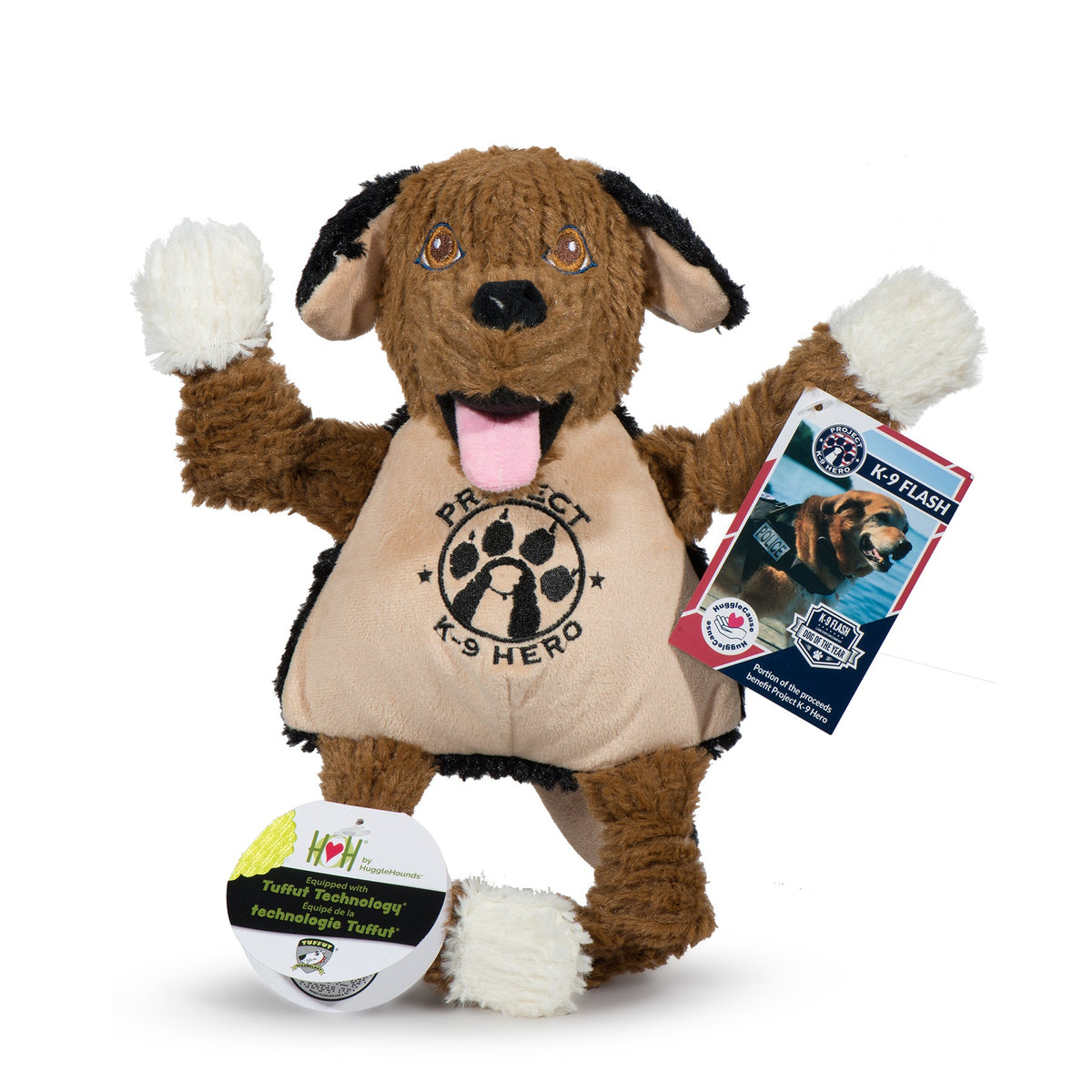 HuggleCause Project K-9 Hero Flash Knottie Plush Dog Toy Large, detail view