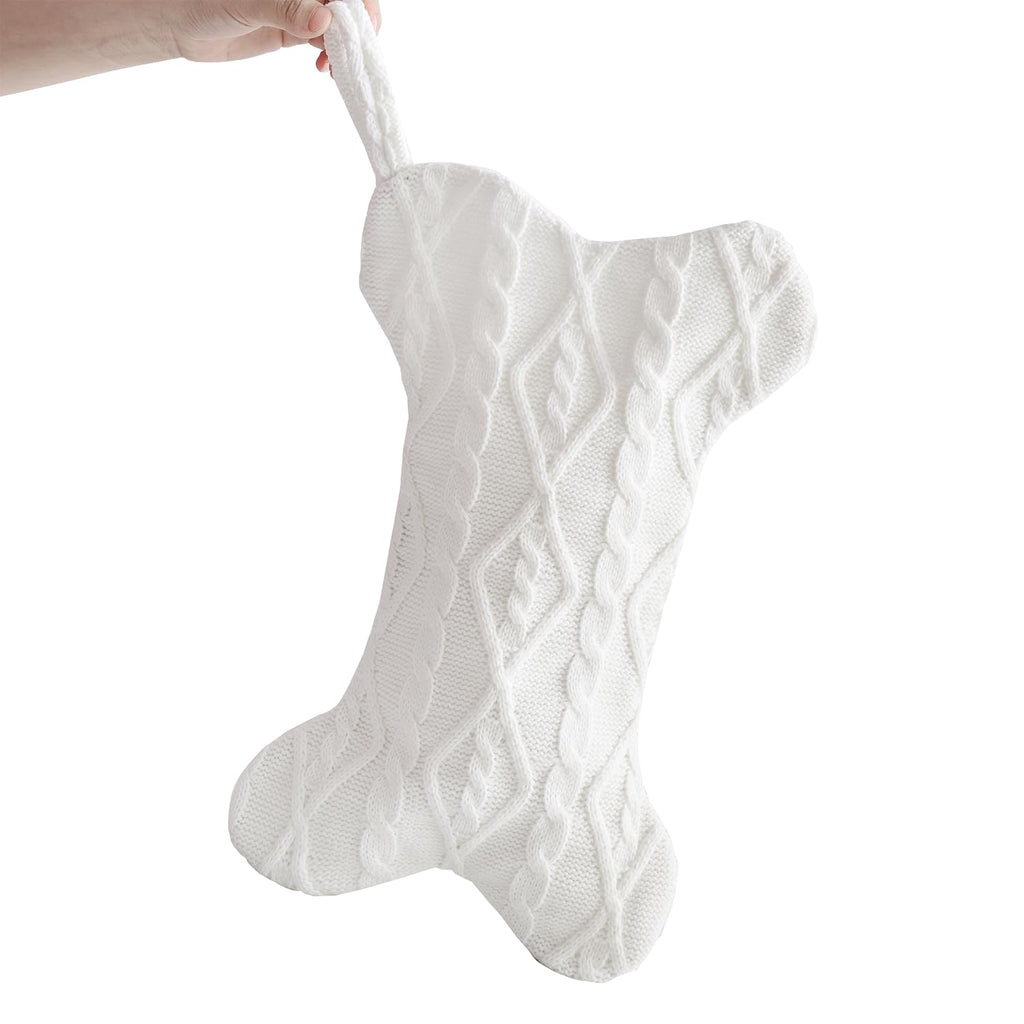 Mayler Yee Dog Christmas Stocking White Knit Bone Shape, 16.7 × 9.6 in – photo 7 of 7