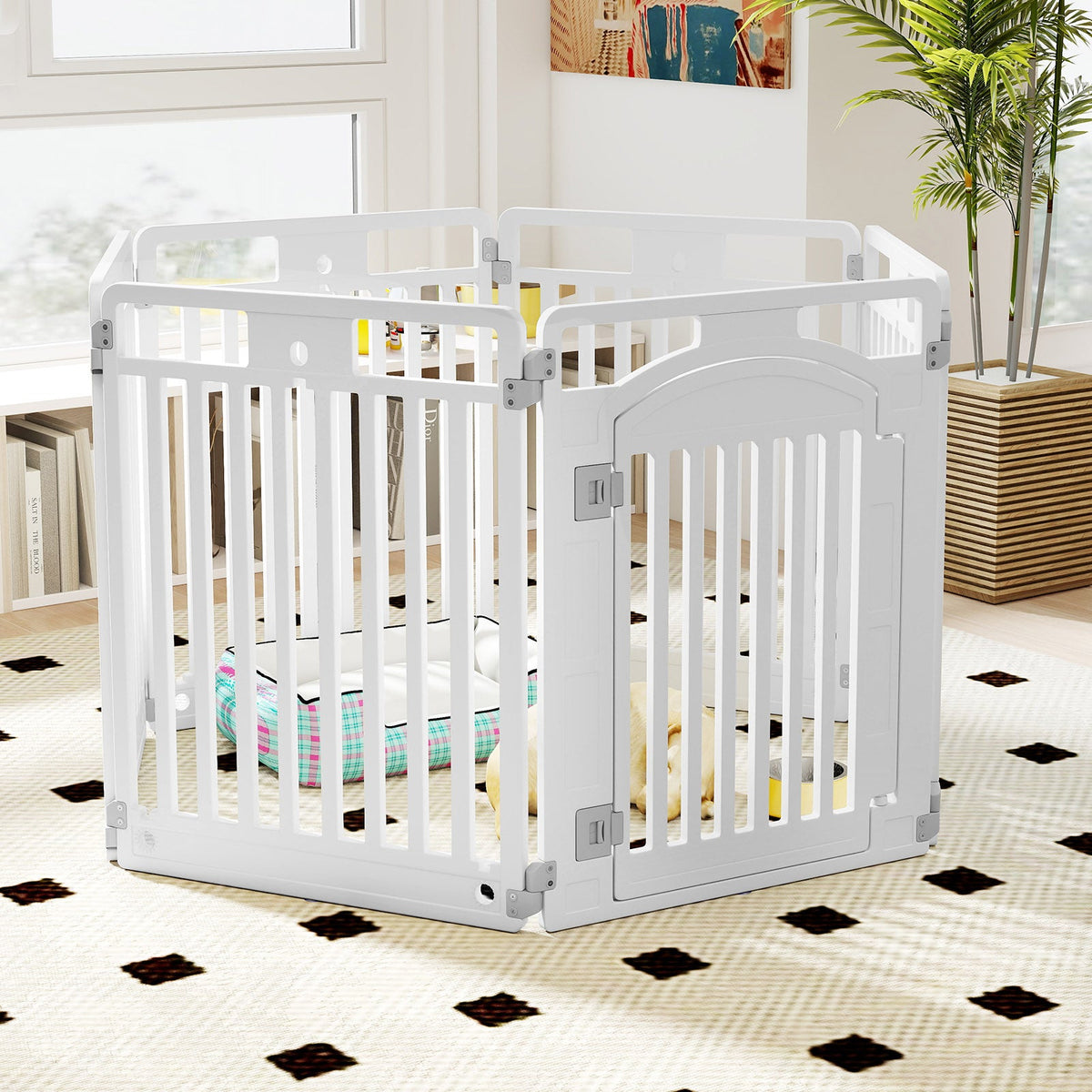 6-Panel Tall Dog Playpen Foldable White – photo 2 of 8