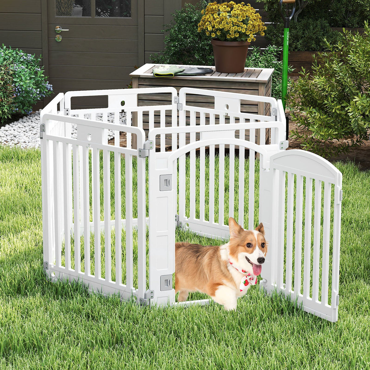 6-Panel Tall Dog Playpen Foldable White – photo 1 of 8