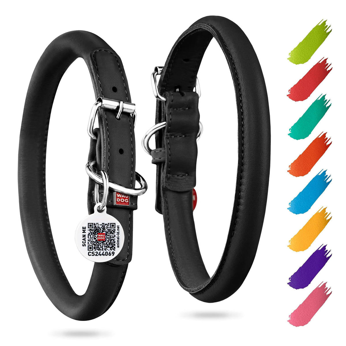 Rolled Leather Dog Collar Padded Black – photo 1 of 6