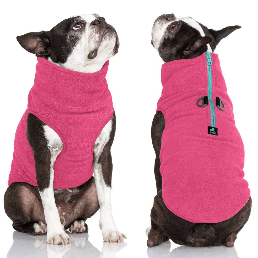 Half Zip-Up Fleece Dog Vest – Pink – front view