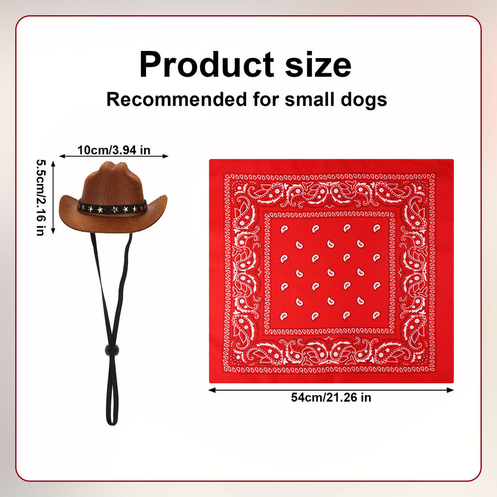 PEUTIER Cowboy Dog Costume Set Hat & Bandana, Brown/Red, Small – photo 2 of 7