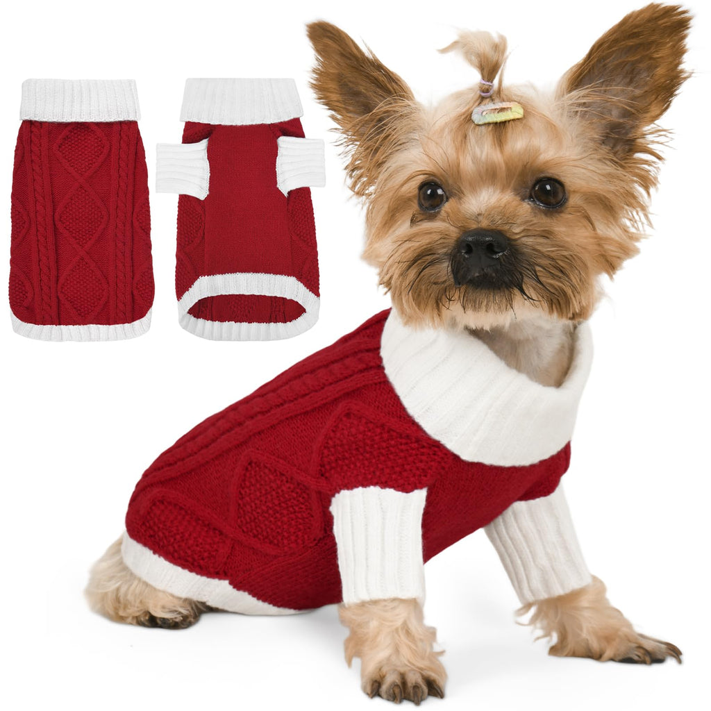 Lorehelina Argyle Cable Knit Dog Sweater Turtleneck, Red, Size S – photo 1 of 7