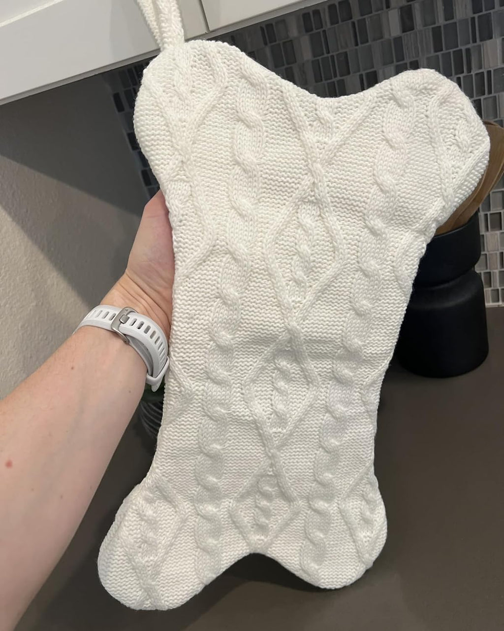 Mayler Yee Dog Christmas Stocking White Knit Bone Shape, 16.7 × 9.6 in – photo 4 of 7