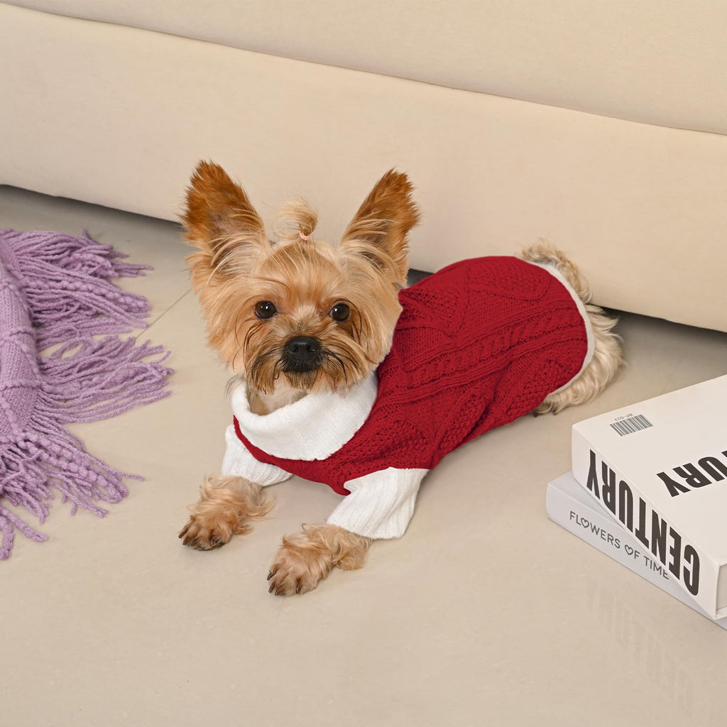 Lorehelina Argyle Cable Knit Dog Sweater Turtleneck, Red, Size S – photo 6 of 7