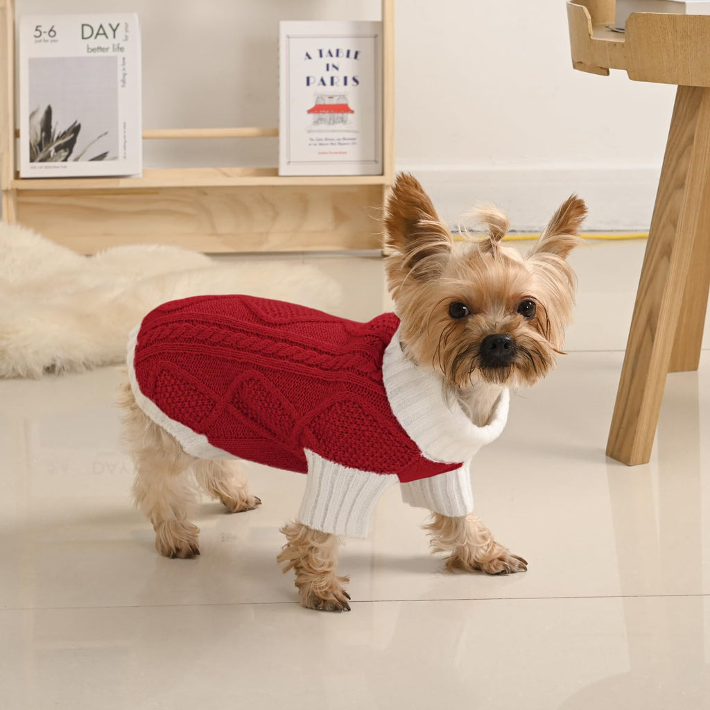 Lorehelina Argyle Cable Knit Dog Sweater Turtleneck, Red, Size S – photo 5 of 7
