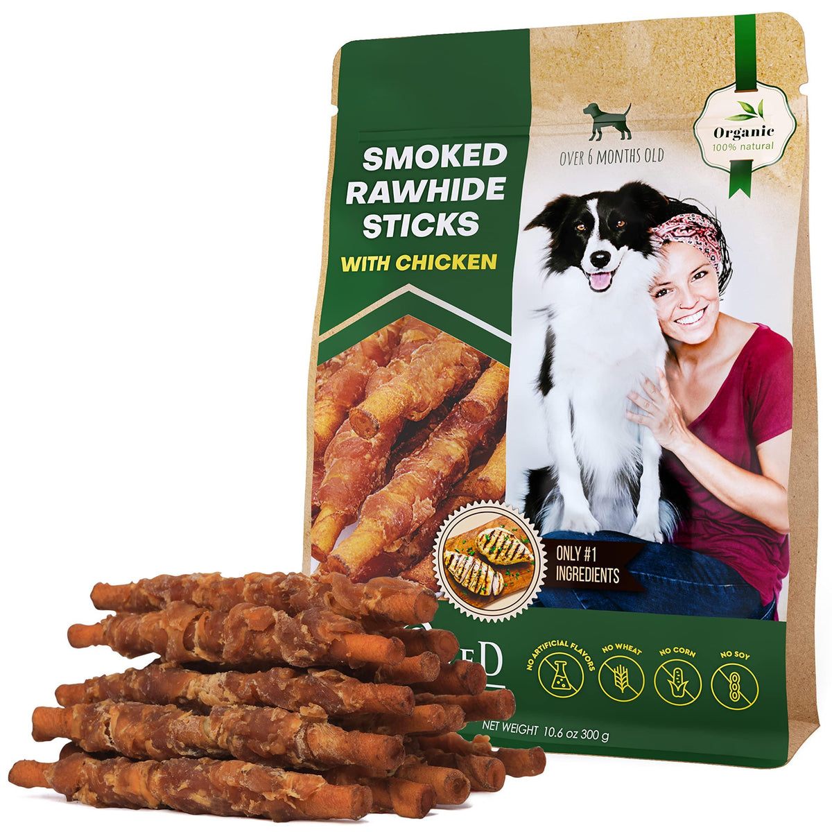 Smoked Rawhide Sticks for Dogs Chicken-Wrapped Grain-Free – photo 1 of 7